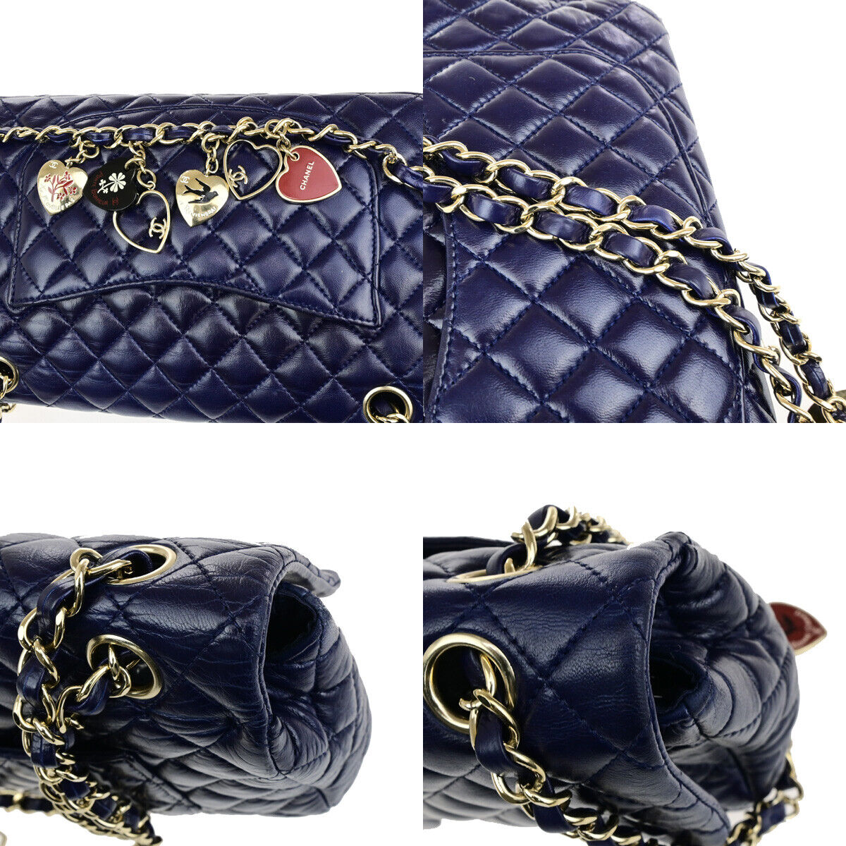 CHANEL CC Logo Valentine Matelasse Chain Shoulder Bag Leather Blue GHW 898RK737