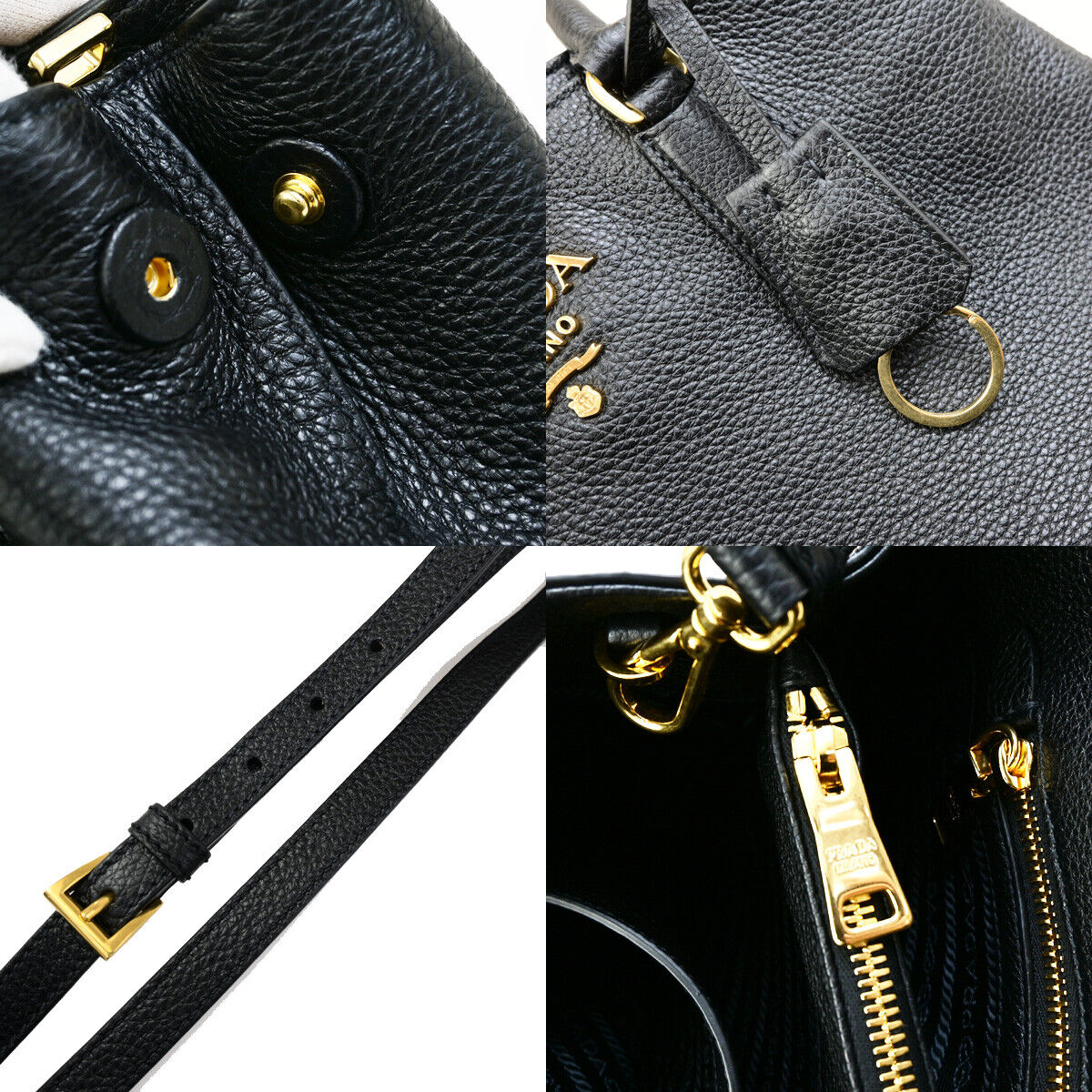 PRADA Logo 2Way Shoulder Hand Bag Vitello Phenix Leather Black GHW 99RK794