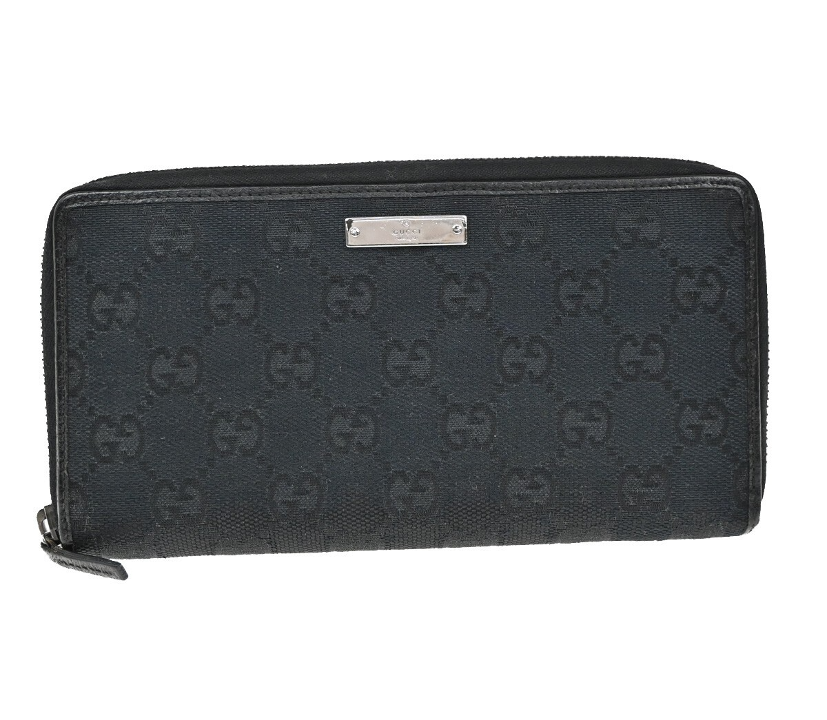 GUCCI Logo GG Pattern Long Zip Aroung Wallet Purse Canvas Leather Black 62YH231