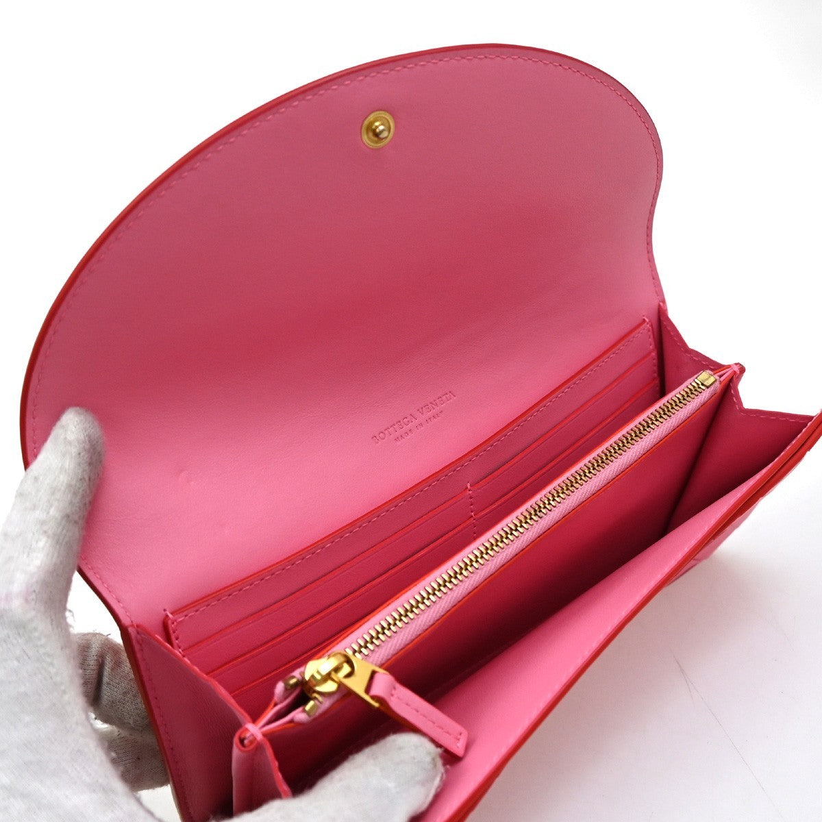 BOTTEGA VENETA Intrecciato Bicolor Bifold Long Wallet Leather Pink Red 37RF975