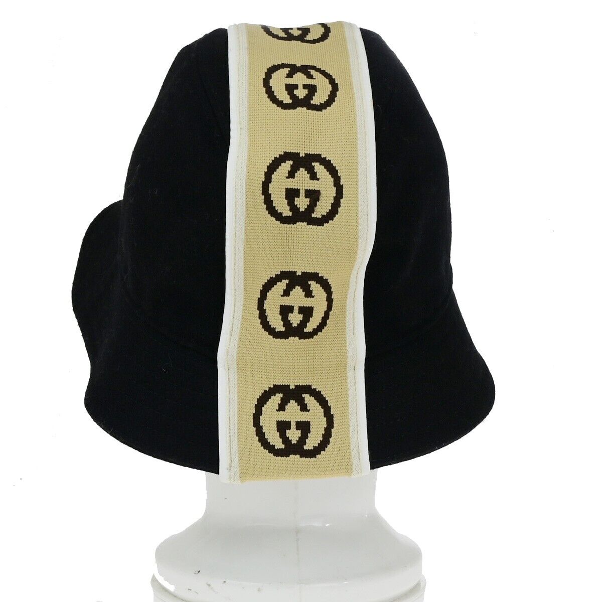 GUCCI GG Interlocking G Stripe Bucket Hat Side L Wool Black Italy 30YG358