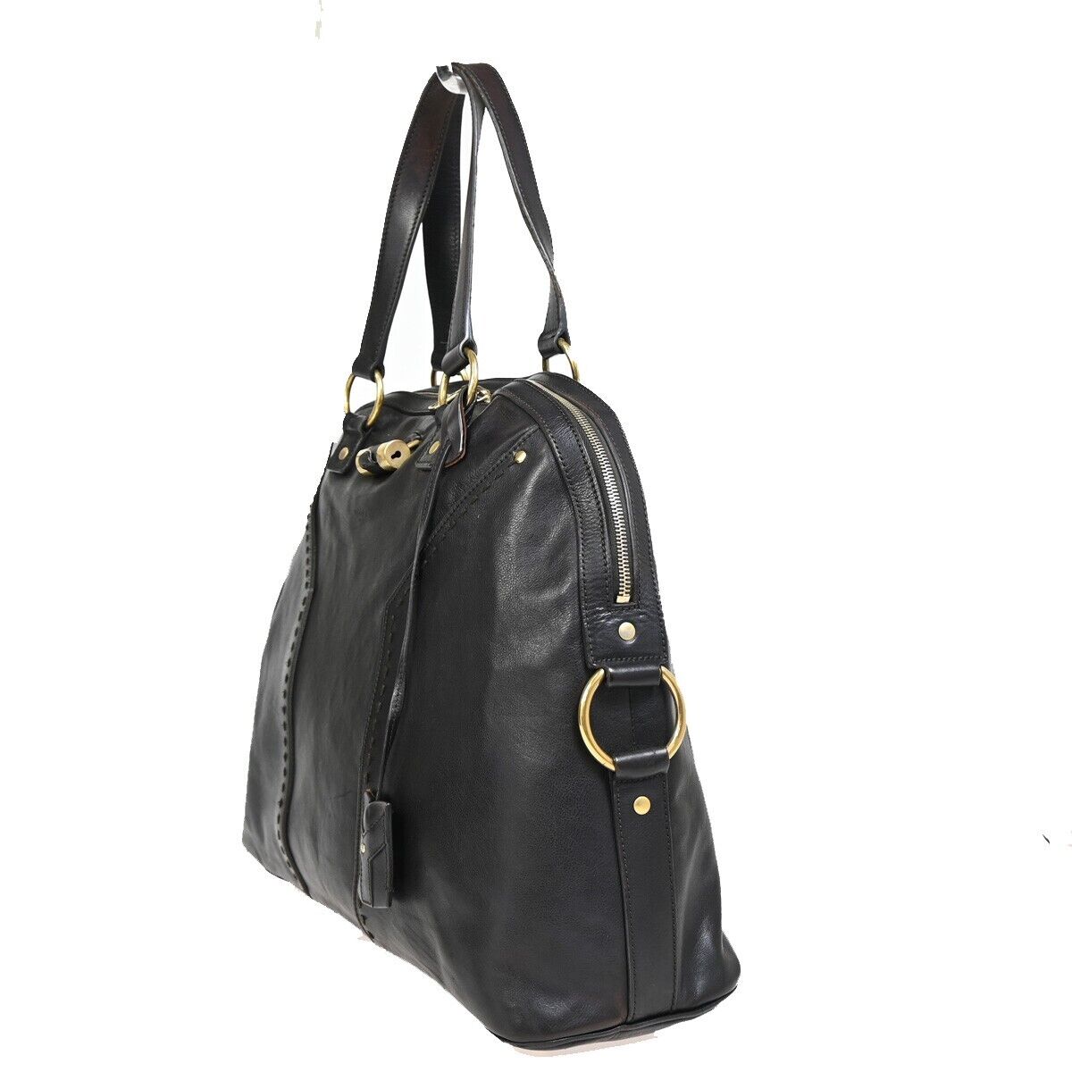 YVES SAINT LAURENT YSL Logo Rive Gauche Hand Bag Soft Leather Brown 62SH775