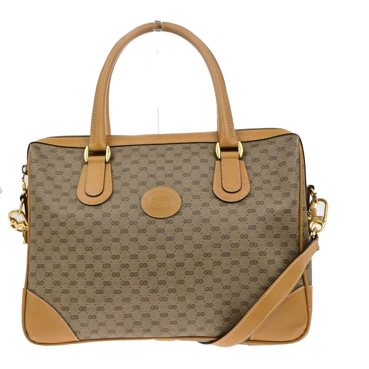 GUCCI Logos GG Pattern 2Way Shoulder Hand Bag PVC Leather Brown Gold 30KA548