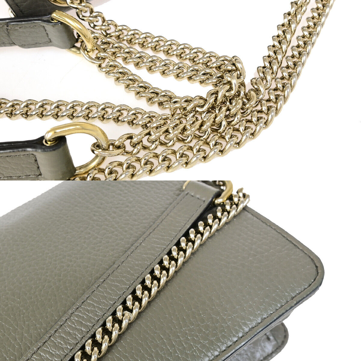 GUCCI Logo Interlocking G Chain Shoulder Bag Leather Gray GHW Italy 52YF630
