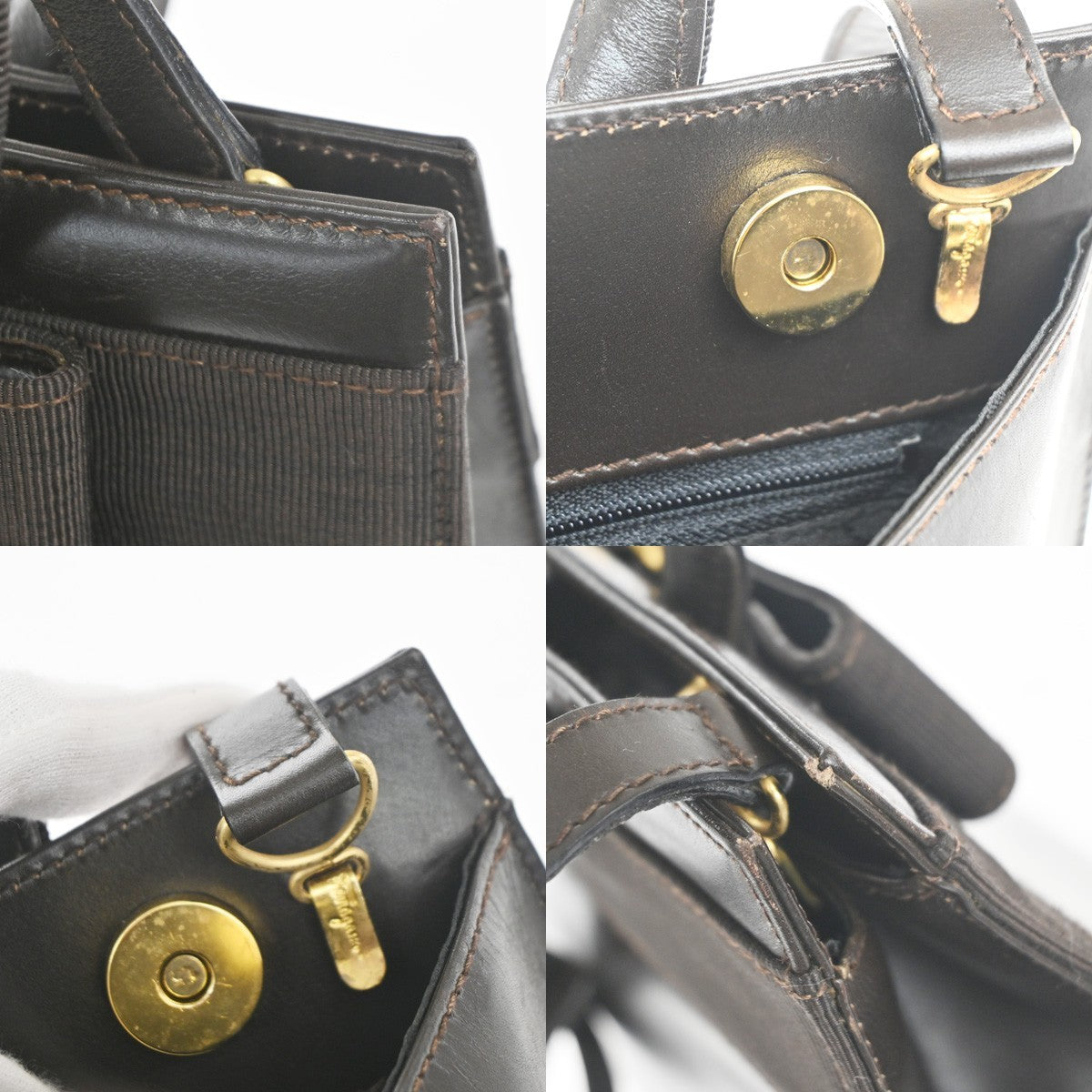 SALVATORE FERRAGAMO Vara 2way Shoulder Hand Bag Leather Brown GHW Italy 64KC714