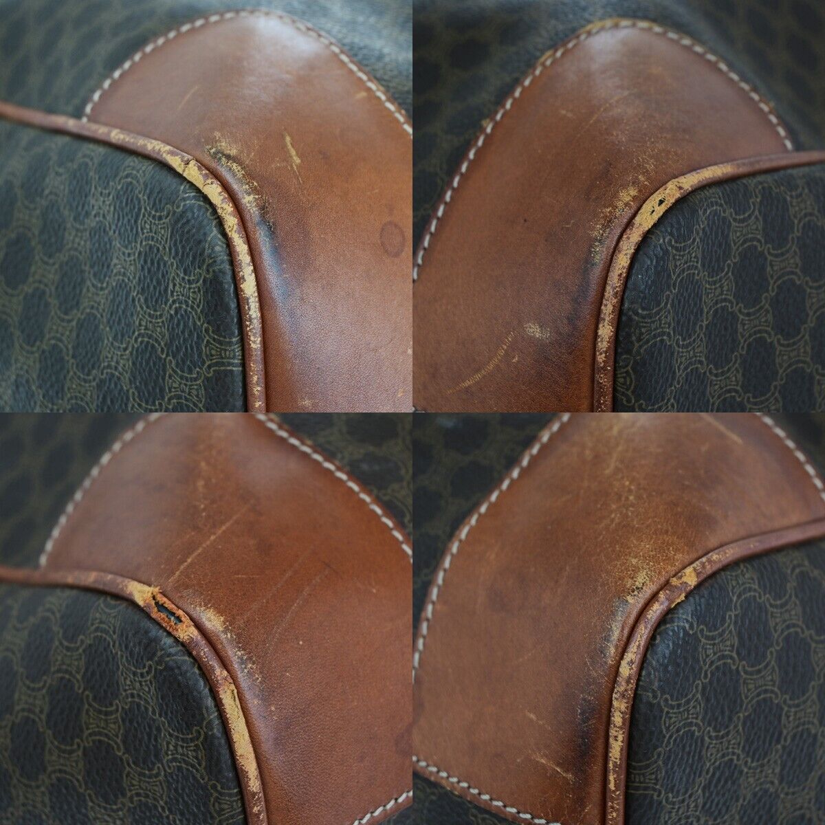 CELINE Macadam Pattern Travel Hand Bag PVC Leather Brown Gold Italy 64EB372