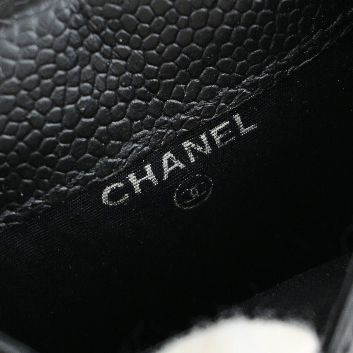CHANEL CC Logo Cigarette Case Purse Caviar Leather Black Italy 61EB754