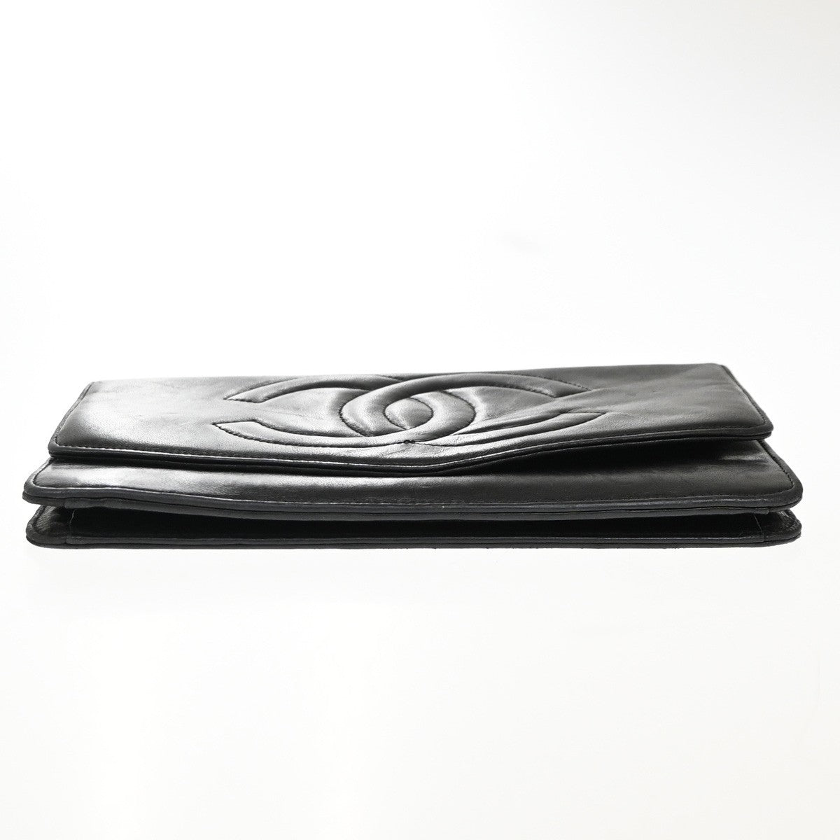 CHANEL CC Logo Long Bifold Wallet Leather Black GHW Vintage 35RF726