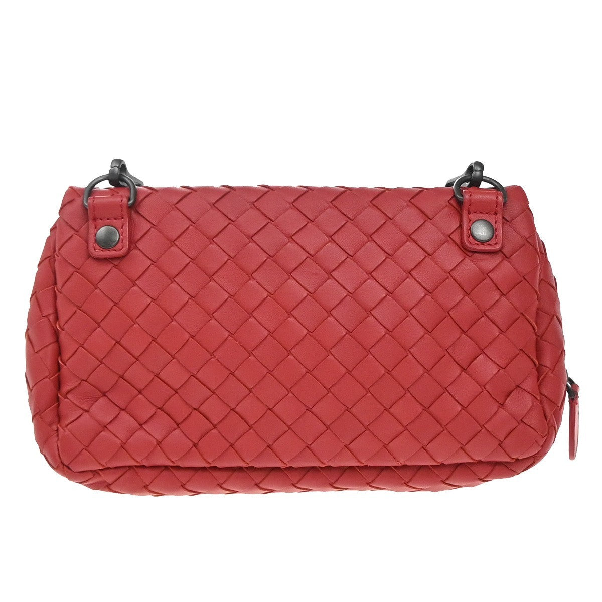 BOTTEGA VENETA Intrecciato Mini Chain Wallet Shoulder Bag Leather Red 11RF996