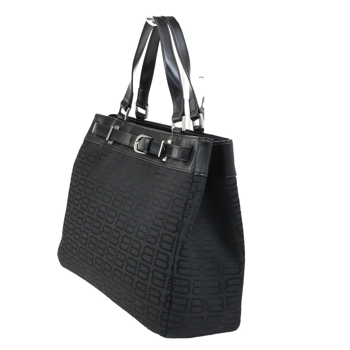 BALENCIAGA Logo BB Pattern Hand Tote Bag Canvas Leather Black SHW 67ZA251