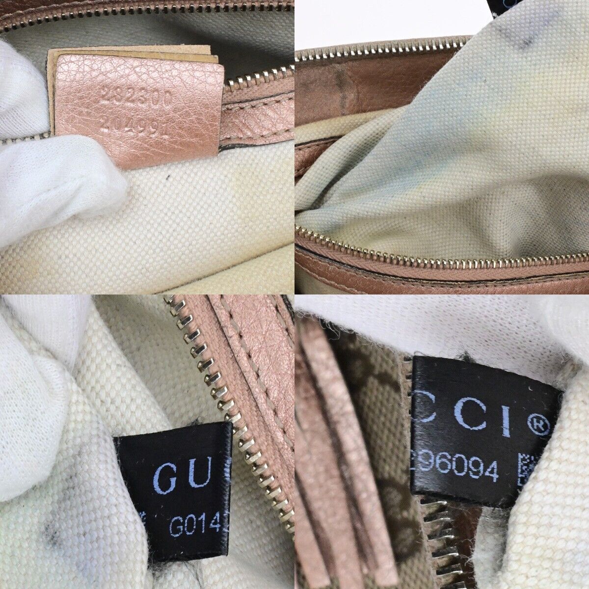 GUCCI Logo GG Pattern Shoulder Tote Bag Bamboo Canvas Leather Brown Pink 30EE118