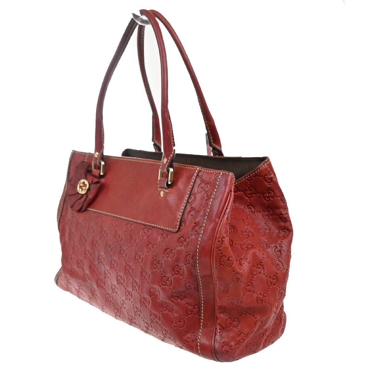 GUCCI Guccisima Hand Bag Leather Flower Motif Red GHW Italy 33MA090