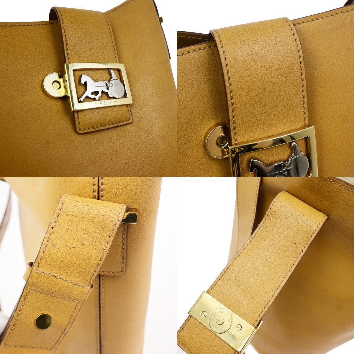 CELINE Logo Horse Carriage Shoulder Bag Leather Brown GHW Italy 68KD122