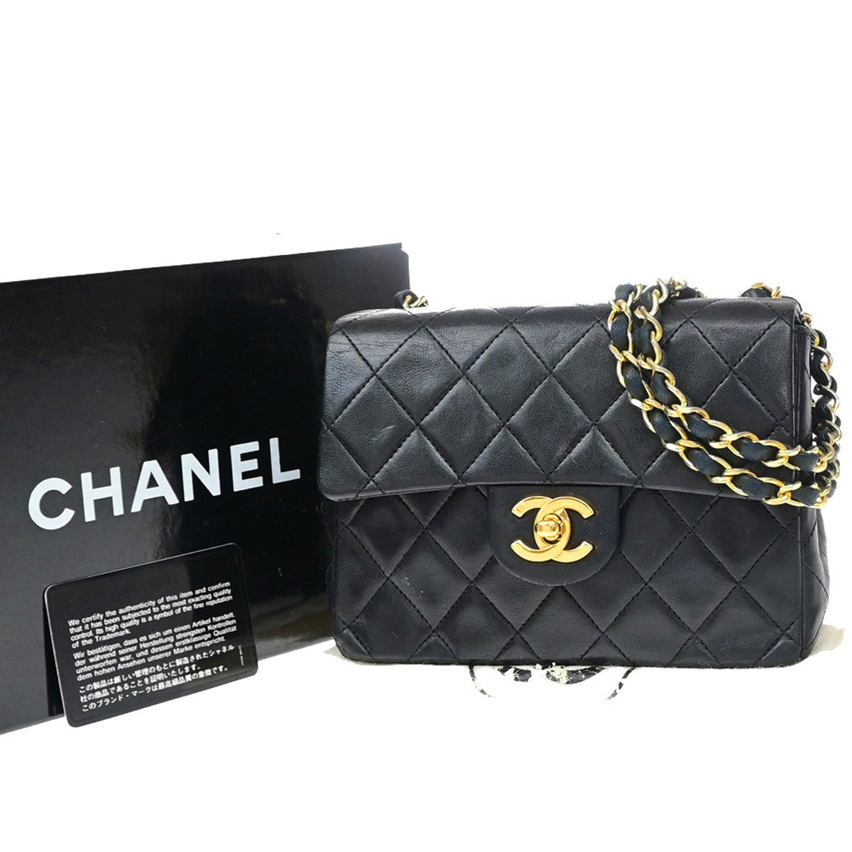 CHANEL CC Mini Matelasse Chain Shoulder Bag Leather Black GHW Vintage 805RP189