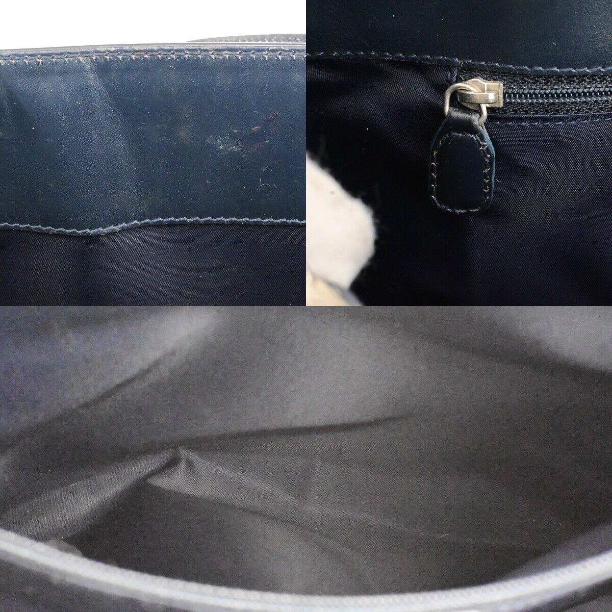 CHRISTIAN DIOR Trotter Pattern Shoulder Bag Canvas Leather Navy Blue 77ED282