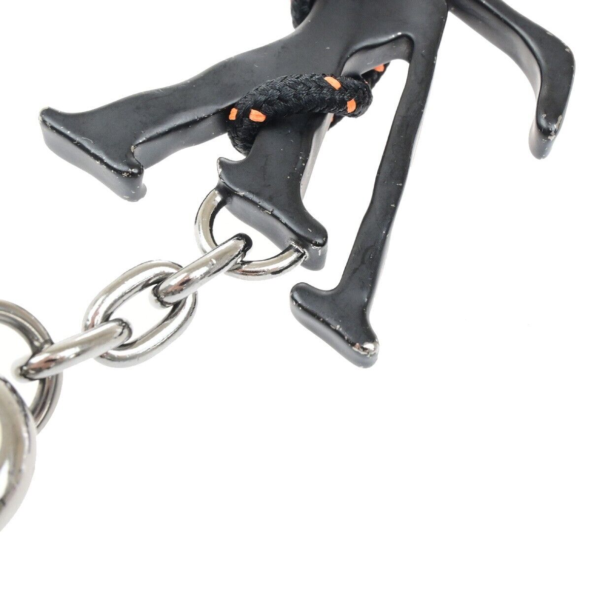 LOUIS VUITTON Porete Cles LV Shaped Rope Key Chain Black Silver MP2617 32ED466