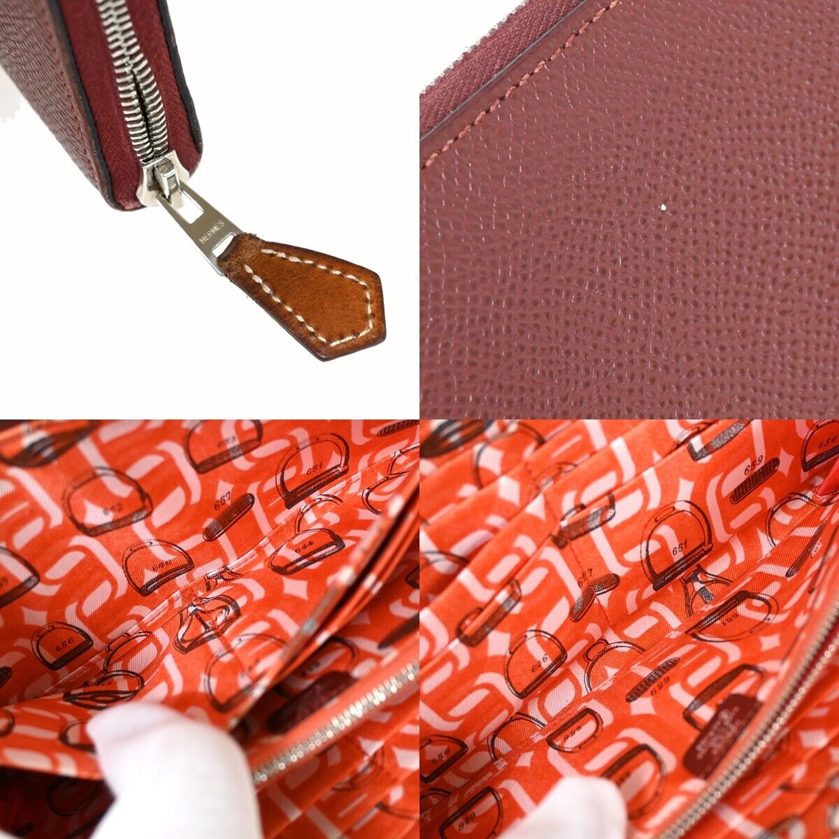 HERMES Azap Silk In Long Zipper Bifold Wallet Purse Veau Epsom Red 72HB250