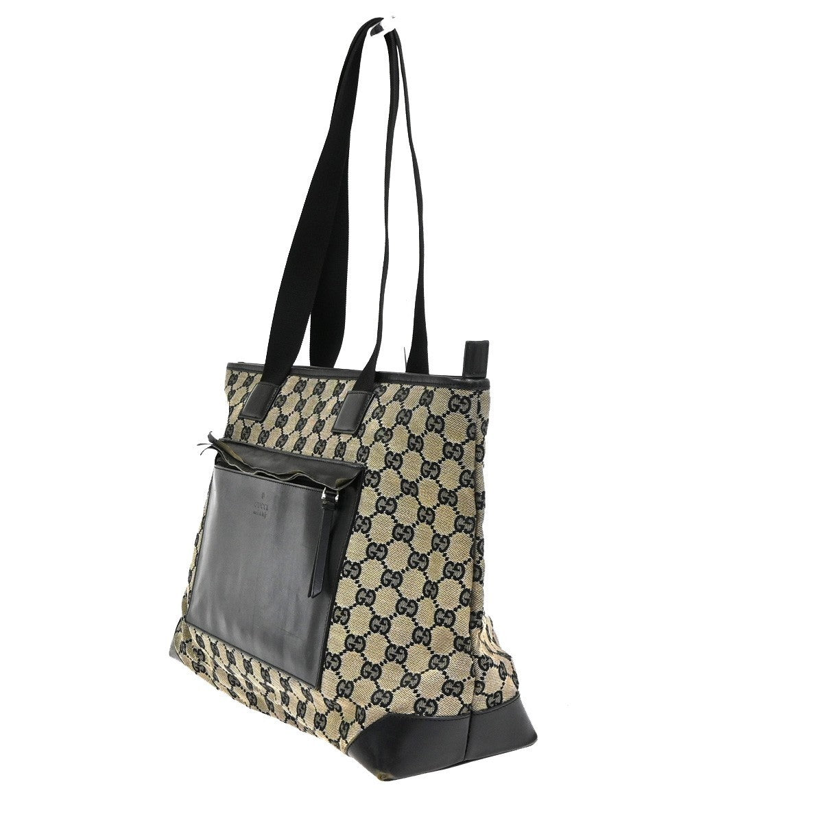 GUCCI Logo GG Pattern Shoulder Hand Bag Canvas Leather Bk Beige Italy 02CA997