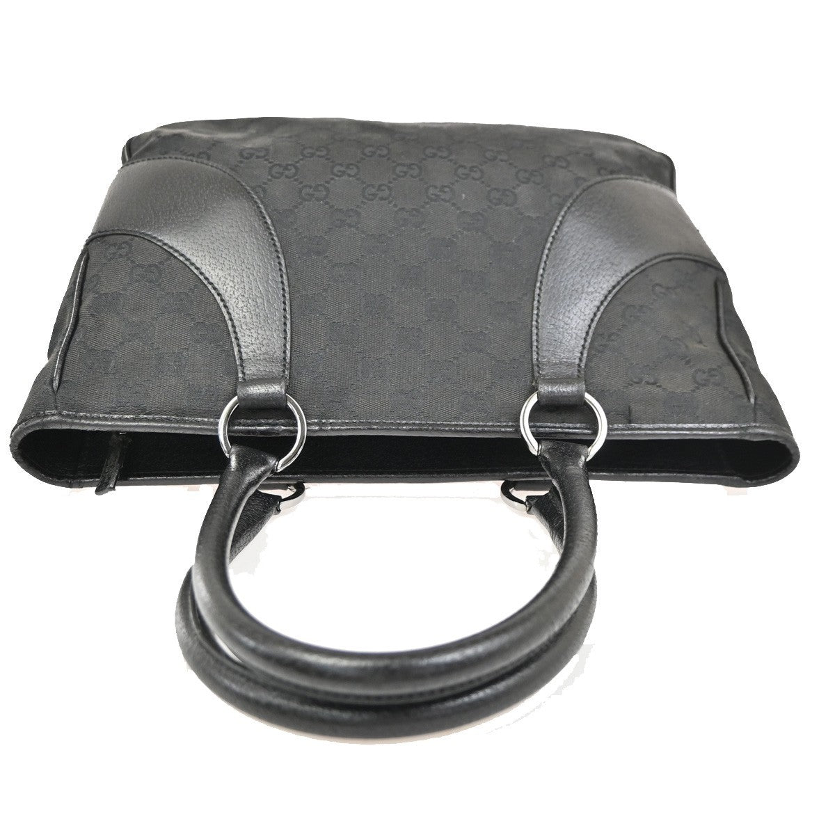GUCCI Logo GG Pattern Shoulder Tote Bag Canvas Leather Black SHW Italy  61PA141