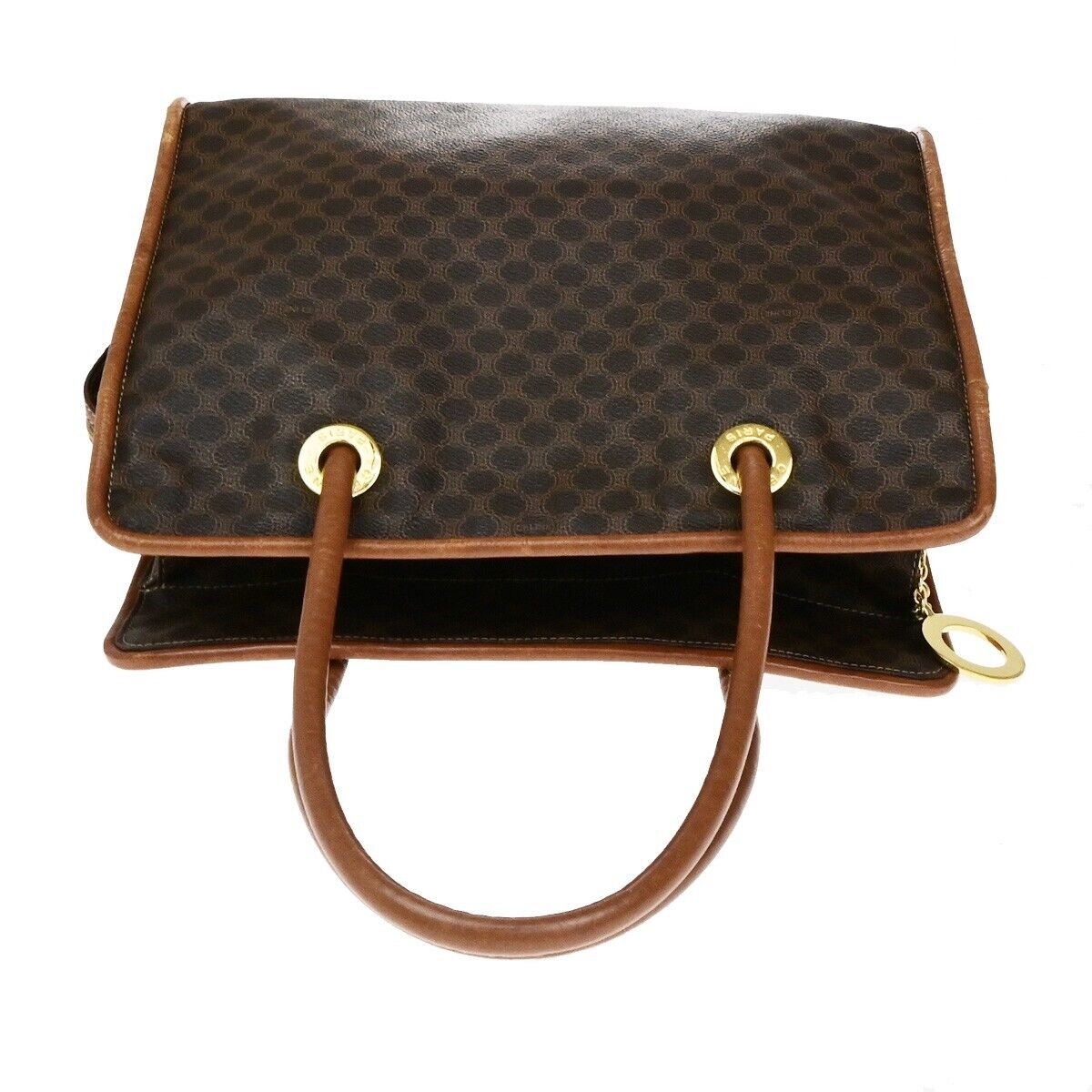 CELINE Circle Logo Macadam Pattern Shoulder Hand Bag PVC Leather Brown 33ED943