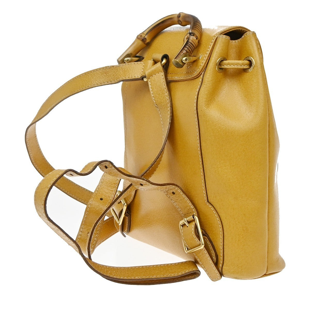 GUCCI Logo Bamboo Drawstring Mini Backpack Bag Leather Yellow GHW Italy 65KP452
