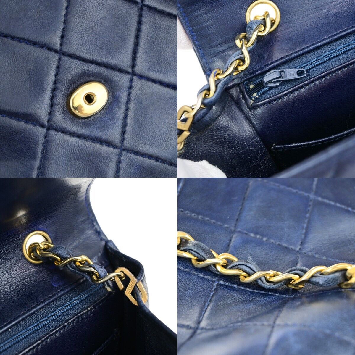 CHANEL CC Mini Matelasse Chain Shoulder Bag Leather Navy Blue Vintage 674RK667