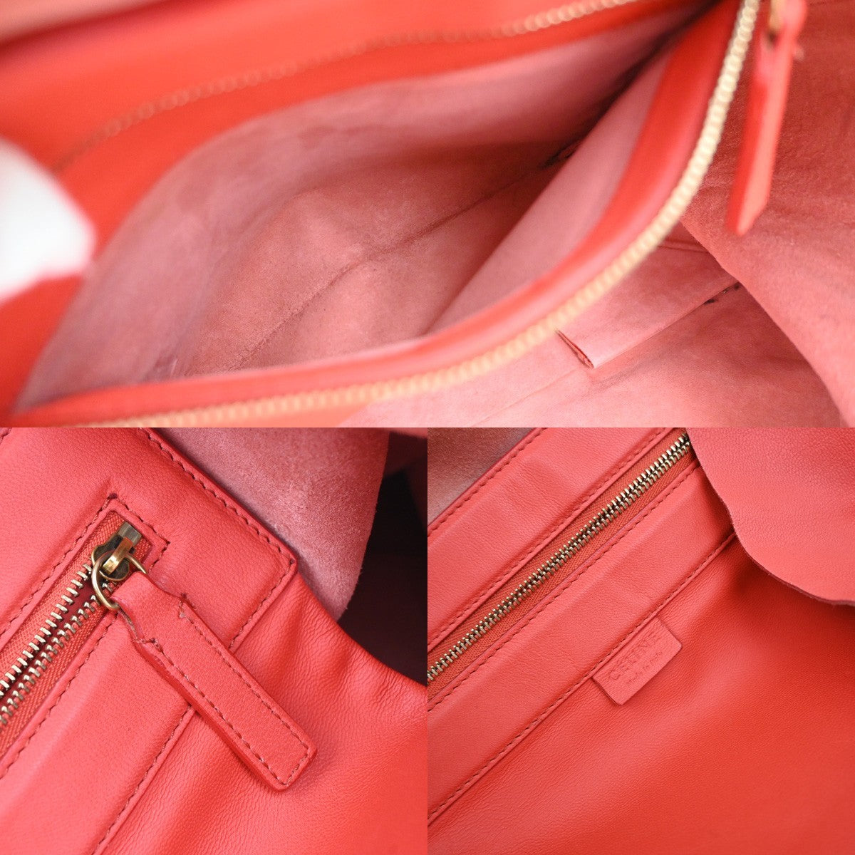 CELINE Logo Horizontal Cabas Shoulder Tote Bag Leather Red GHW Italy 86YJ106