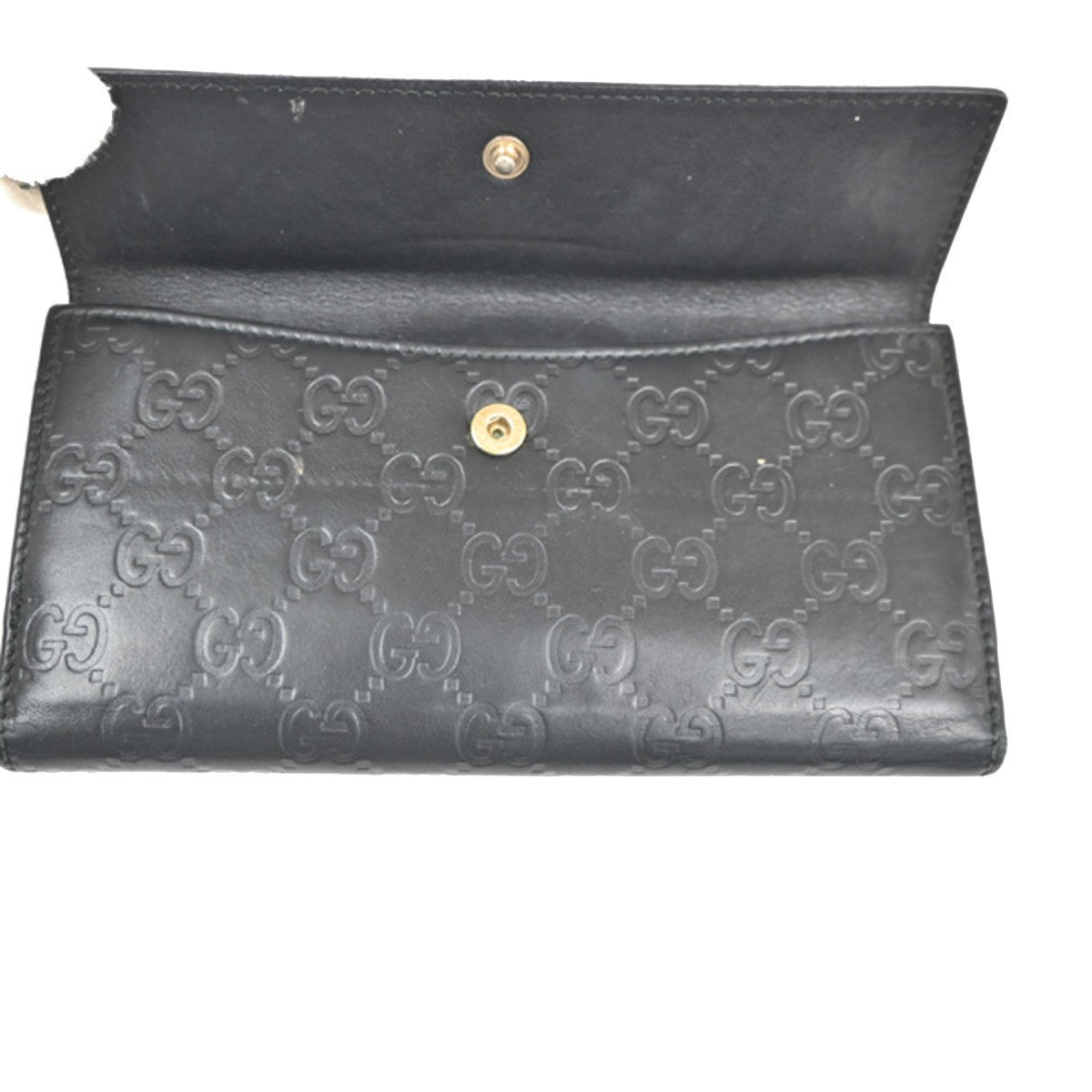 GUCCI Logo Guccissima GG Lovely Heart Bifold Long Wallet Leather Black 02KD033