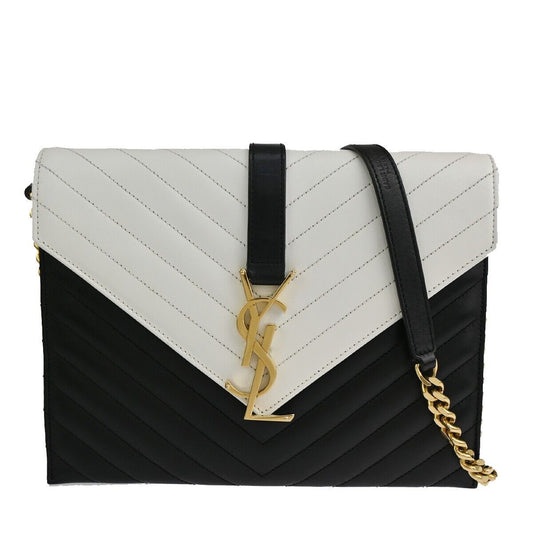 SAINT LAURENT YSL 2Way Chain Envelope Shoulder Bag Bicolor BK WE GHW 675RJ667