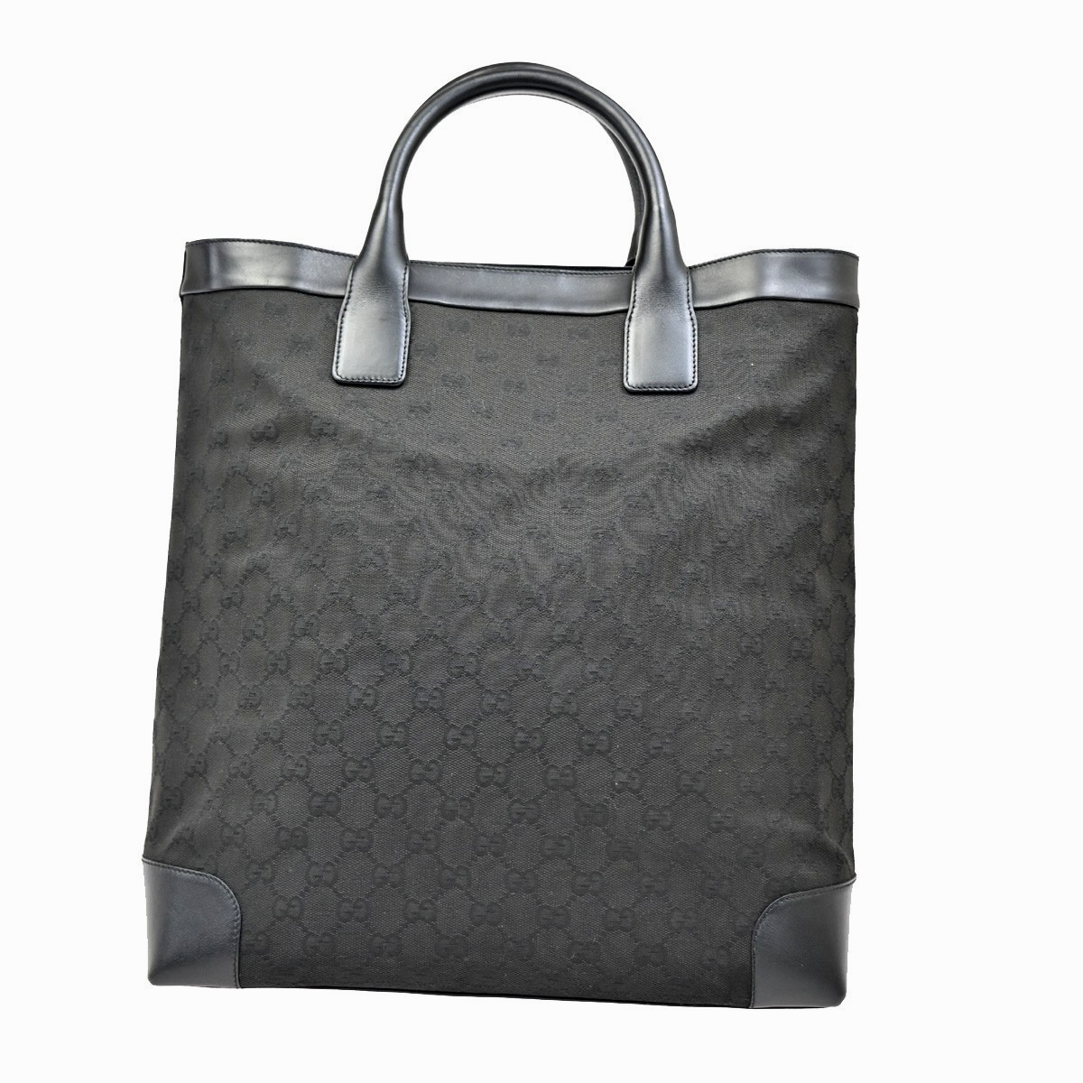 GUCCI GG Pattern Hand Tote Bag Leather canvas Black SHW Italy 67TA061