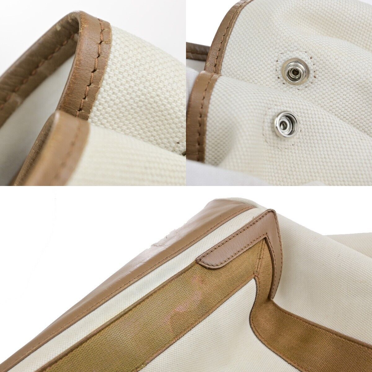 BALENCIAGA Logo Navy Cabas Shoulder Tote Bag Canvas Leather Ivory Brown 33EC031