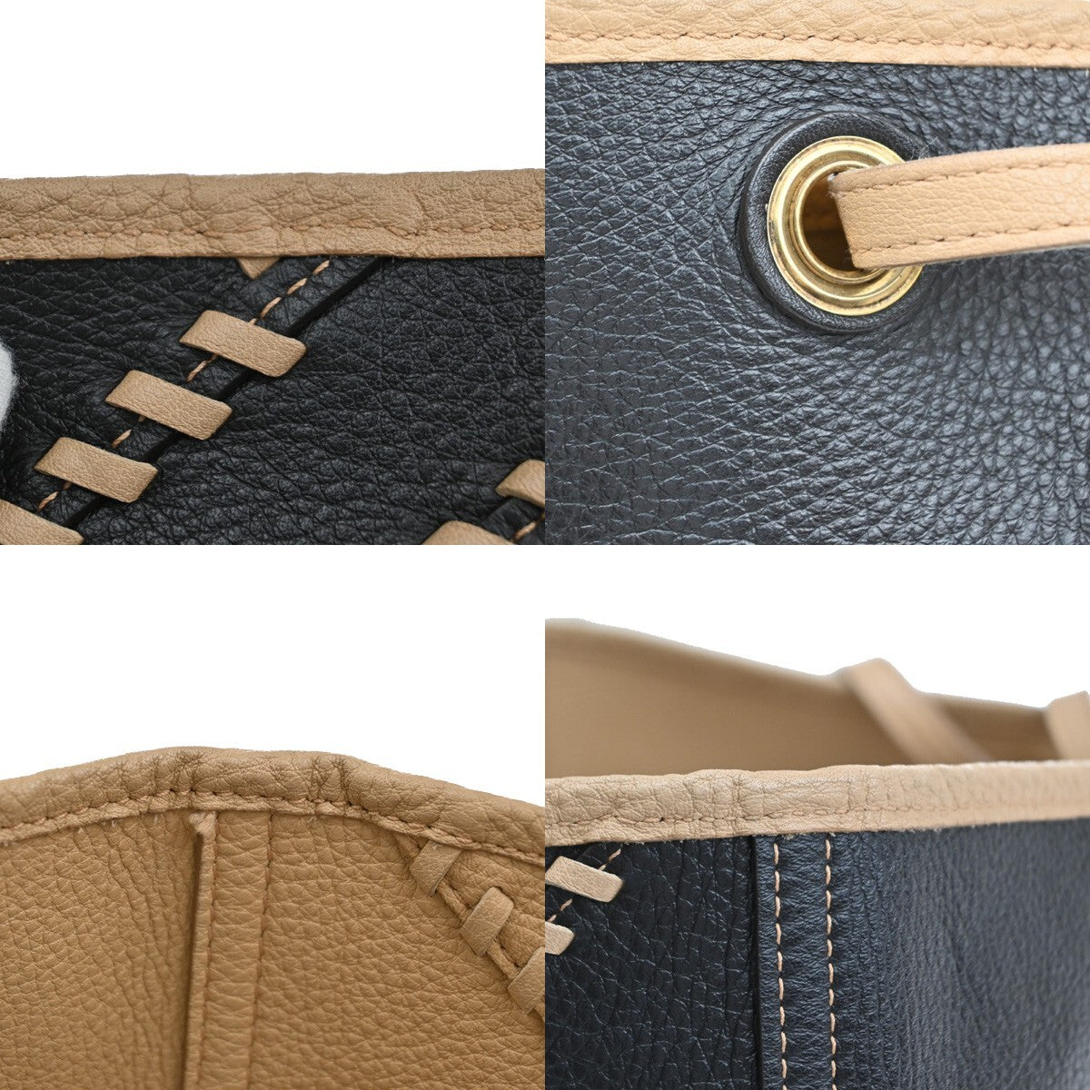 YVES SAINT LAURENT Neo Reversible Shoulder Bag Leather Beige Black 82EE333