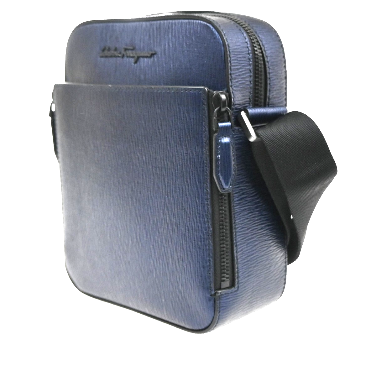 SALVATORE FERRAGAMO Logo Crossbody Shoulder Bag Leather Navy Blue Italy 38YJ125