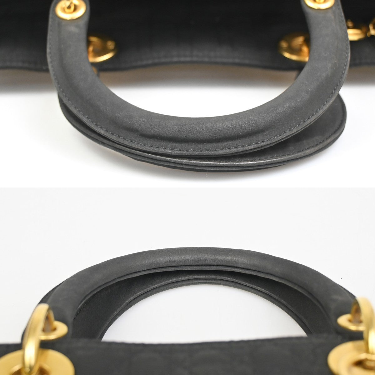 CHRISTIAN DIOR Logo Lady Cannage Hand Bag Nylon Leather Black GHW Italy 76ZA109