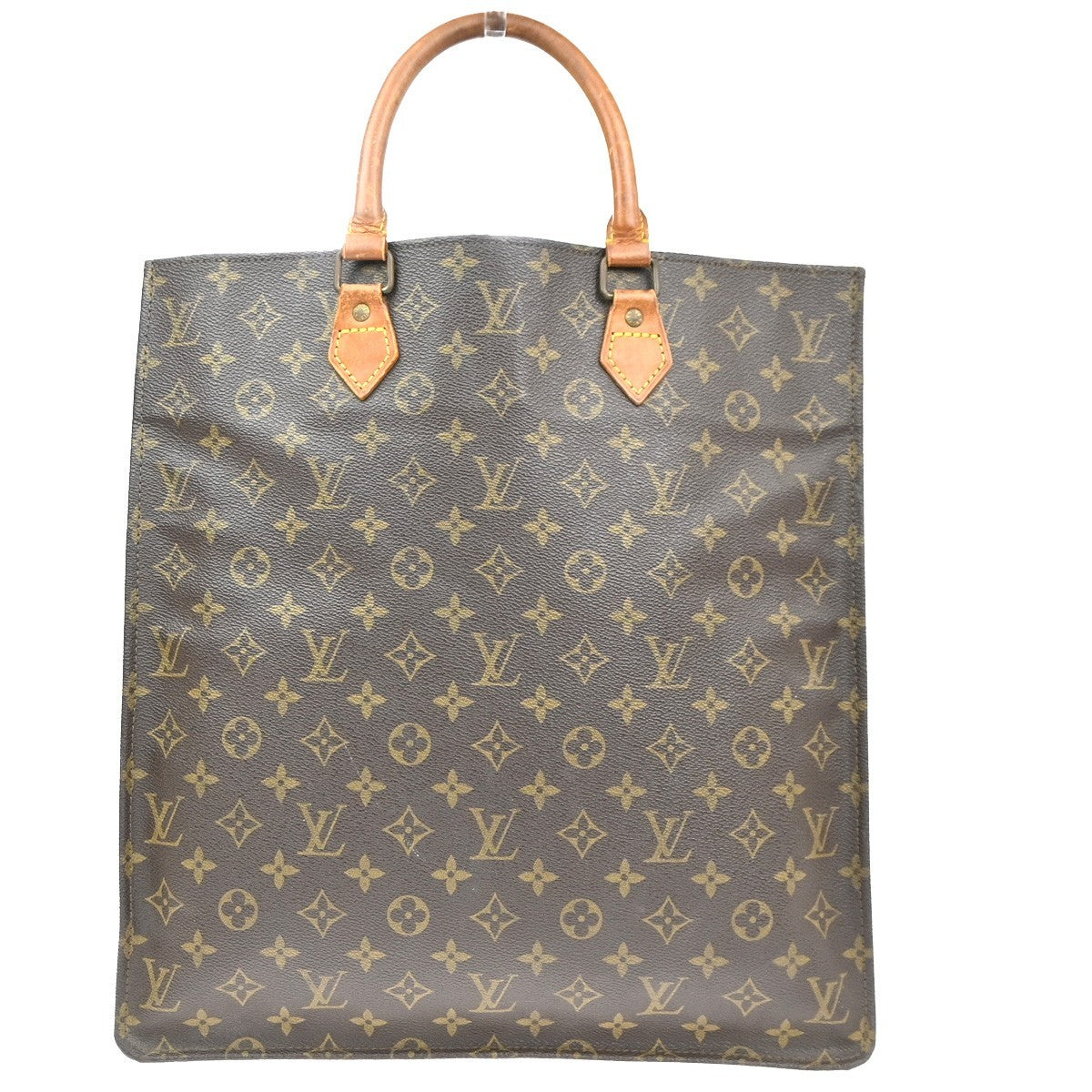 LOUIS VUITTON Logo Sac Plat Hand Tote Bag Monogram Leather Brown M51140 30MA614