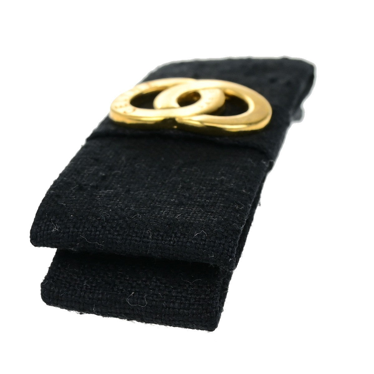 CELINE Logo Double Circle Ribbon Hair Clip Barrette Canvas Black GHW 09KB604