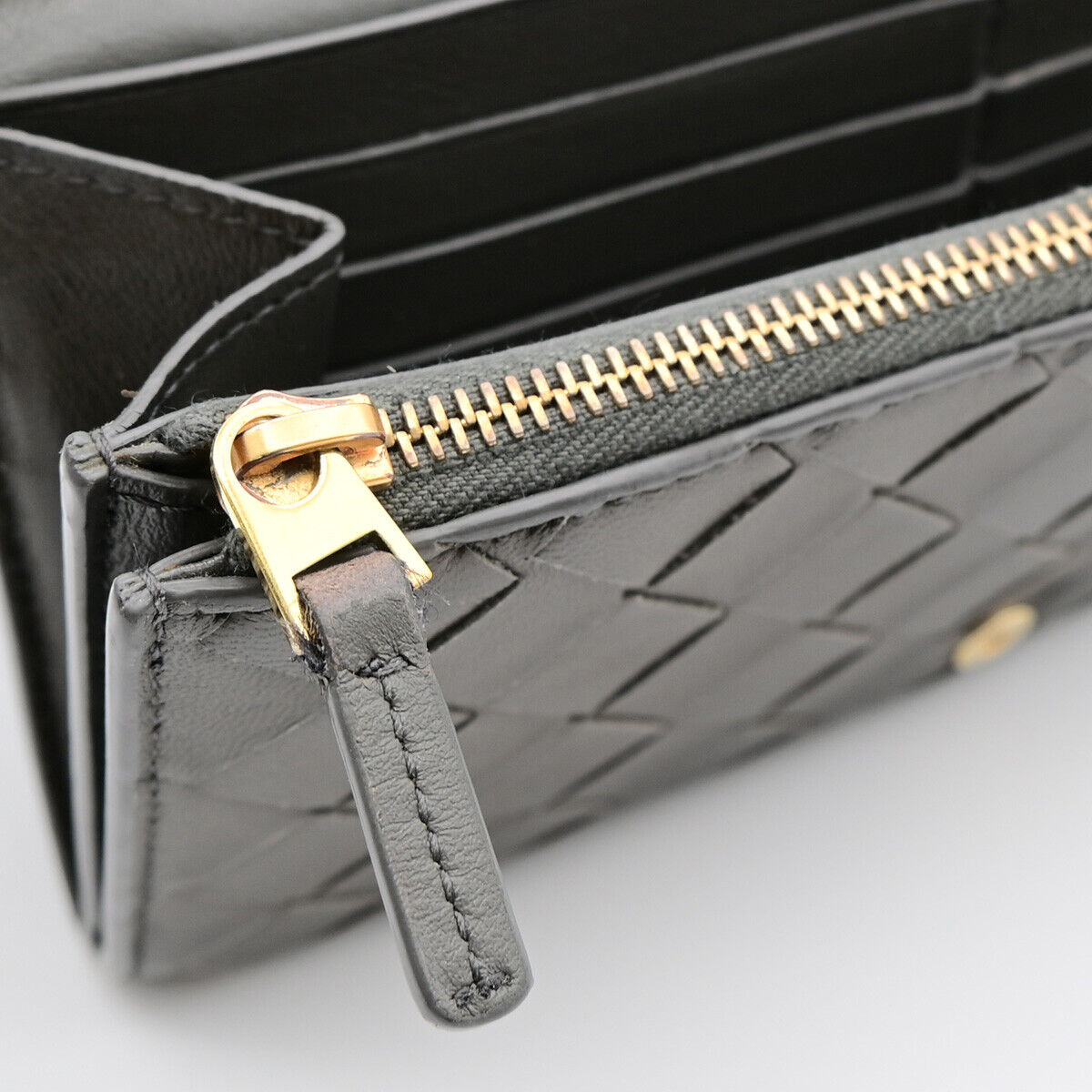 BOTTEGA VENETA Logo Intrecciato Long Bifold Wallet Purse Leather Gray 02YE808