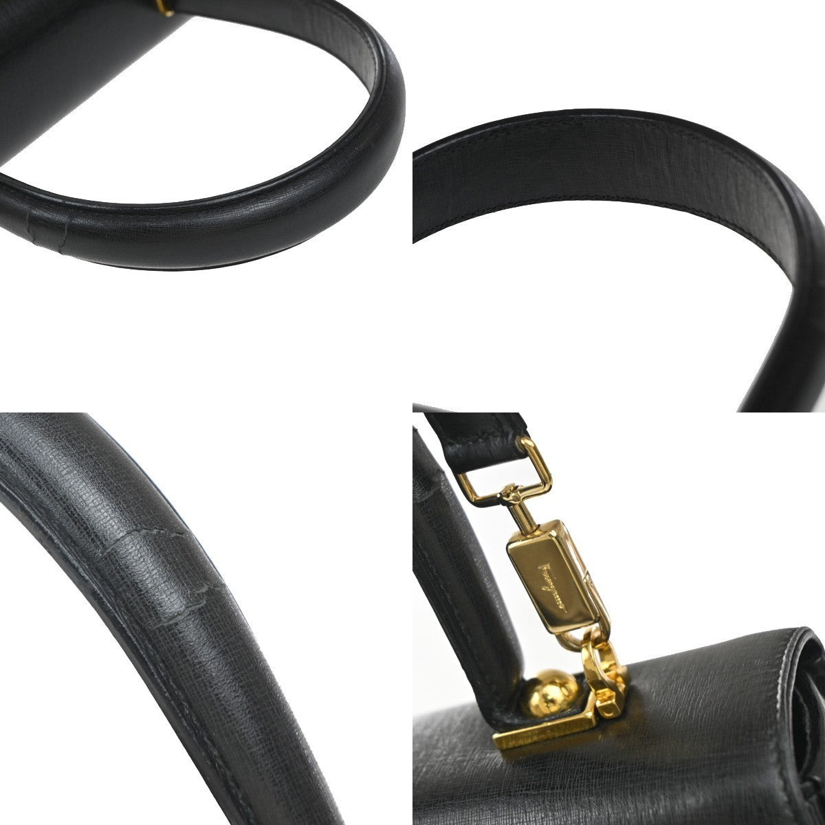 SALVATORE FERRAGAMO Gancini 2Way Shoulder Hand Bag Leather Black GHW 68KP367