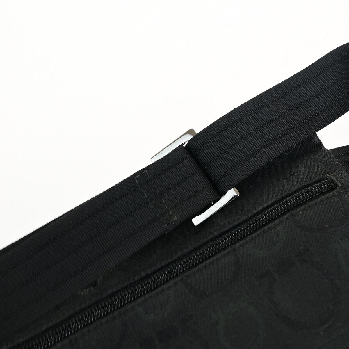 SALVATORE FERRAGAMO Logo Gancini Bum Bag Canvas Leather Black SHW Italy 05YE727