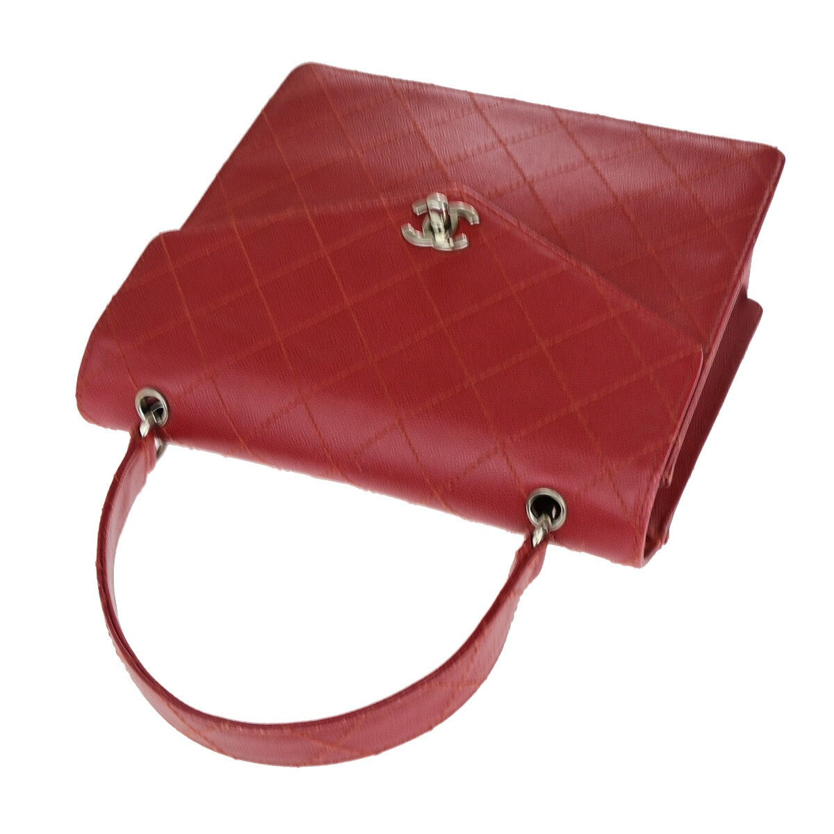 CHANEL CC Matelasse Hand Bag Grained Calfskin Leather Red SHW Vintage 626RK692