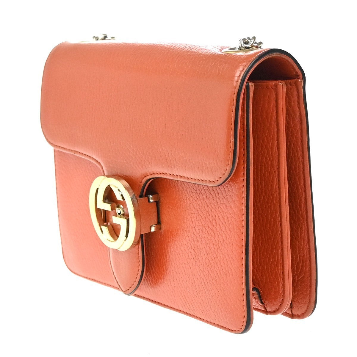 GUCCI Logo Interlocking G Mini Chain Shoulder Bag Leather Orange GHW 90KP377