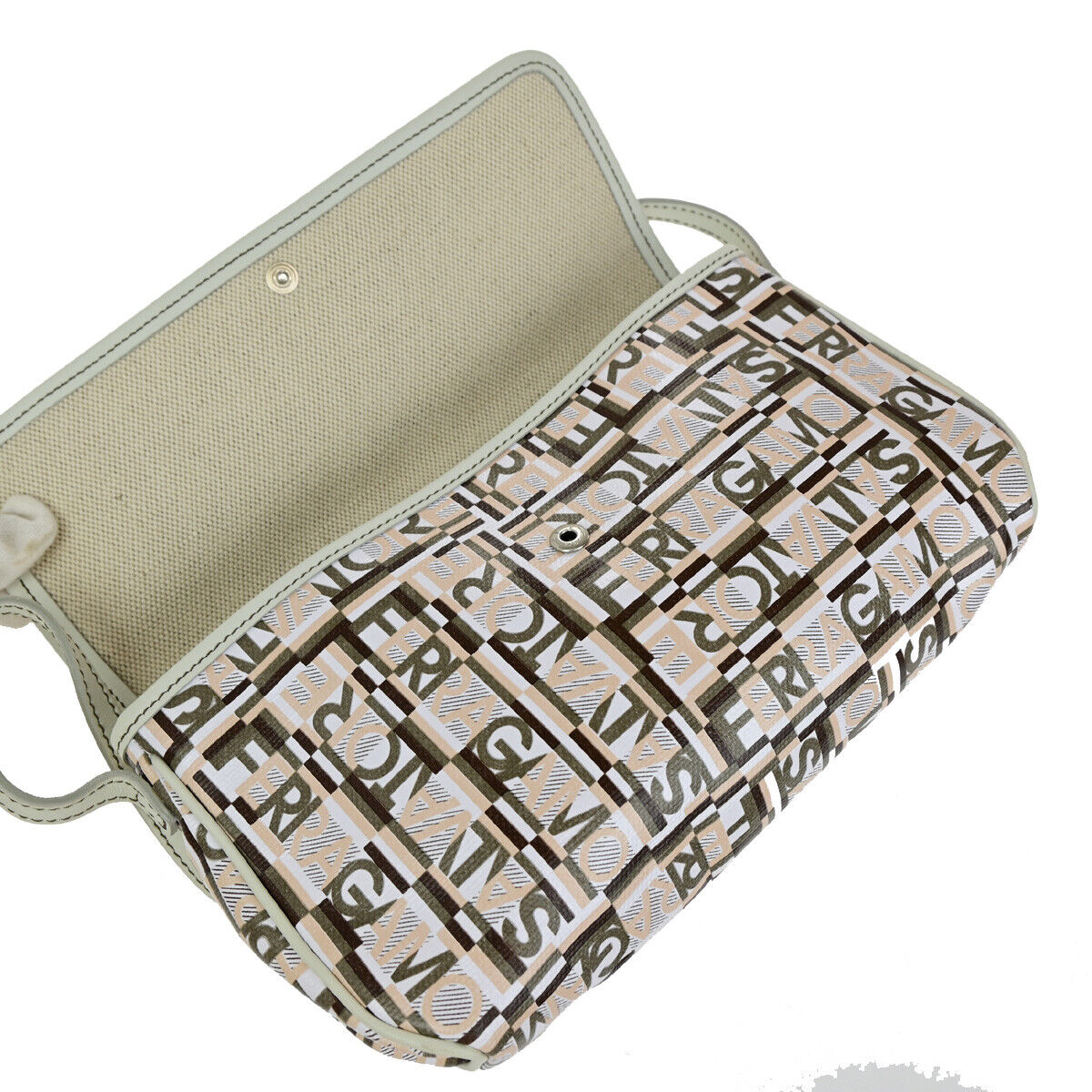 SALVATORE FERRAGAMO Logo Shoulder Bag PVC Leather White SHW Italy 30KA267