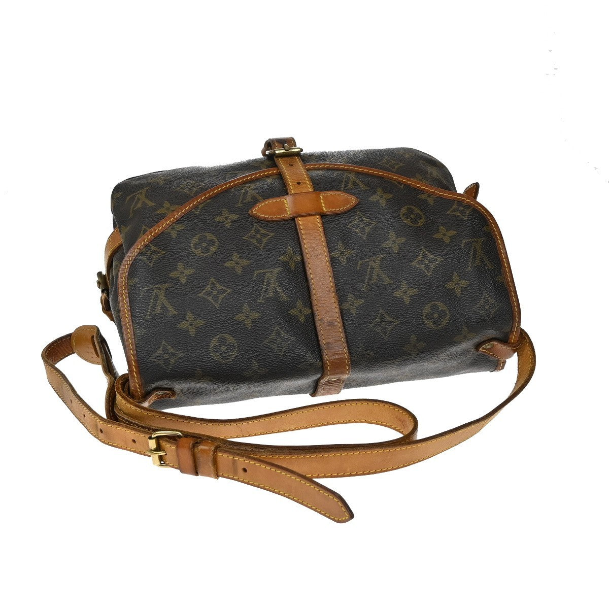 LOUIS VUITTON Logo Saumur 30 Shoulder Bag Monogram Leather Brown M42256 31KB564