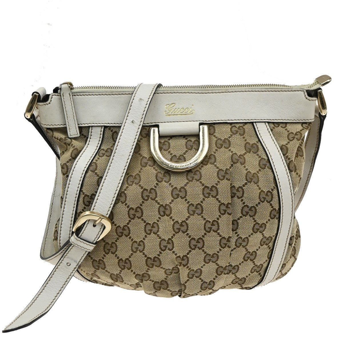 GUCCI Abbey GG Pattern Shoulder Bag Canvas Leather Brown white GHW 88SA096