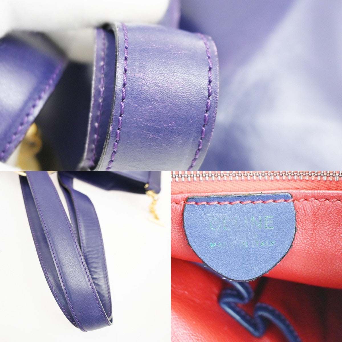 CELINE Circle Logo Shoulder Hand Bag Leather Blue GHW Italy 30CB031