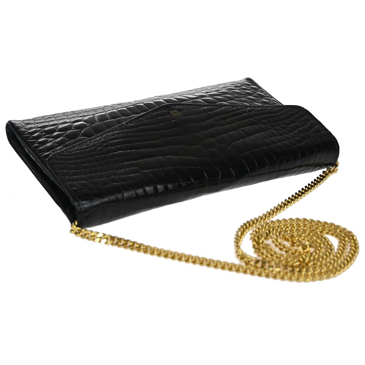 LOEWE Logo Anagram 2way Chain Shoulder Clutch Bag Exotic Leather Brack 88ED471