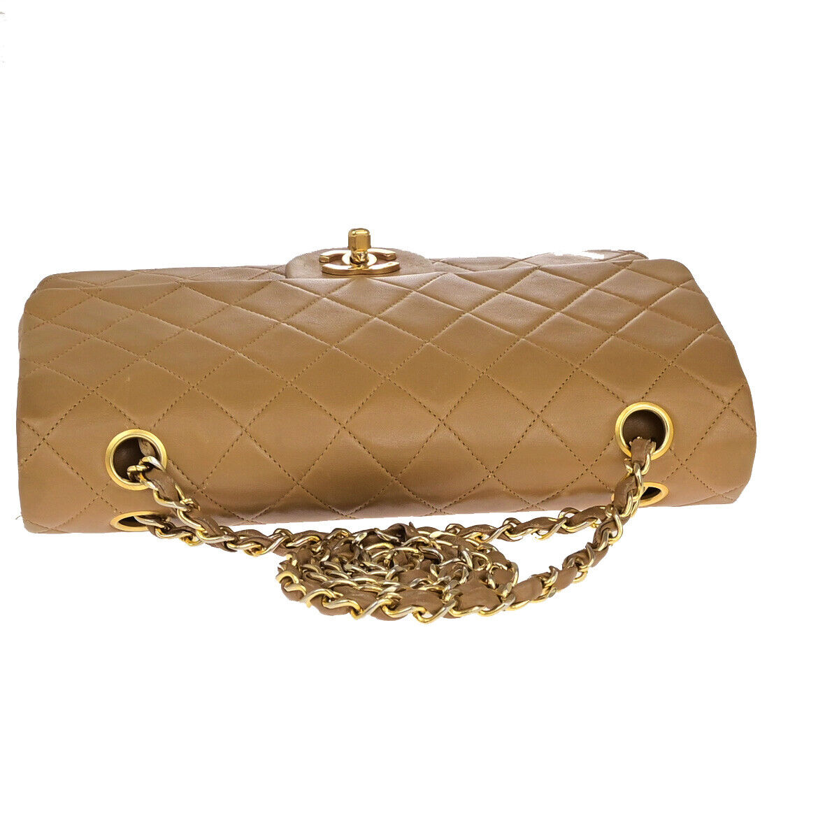 CHANEL CC Matelasse 25 Double Flap Chain Shoulder Bag Leather Beige GHW 332RK663