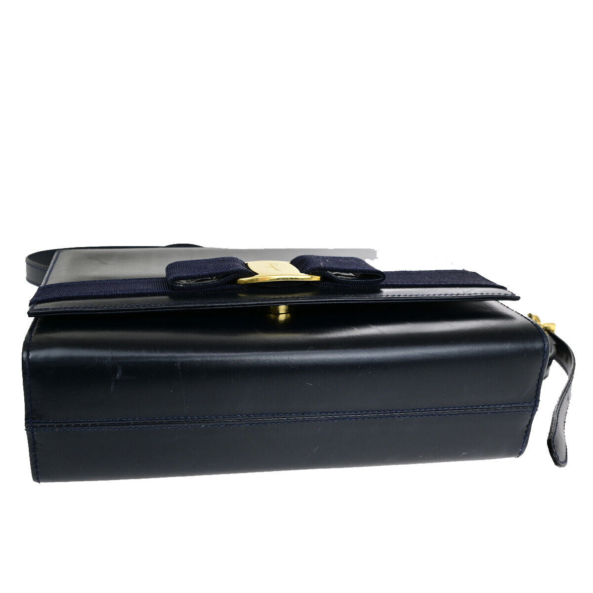 SALVATORE FERRAGAMO Logo Vara Shoulder Bag Leather Navy Blue GHW Italy 68YG010