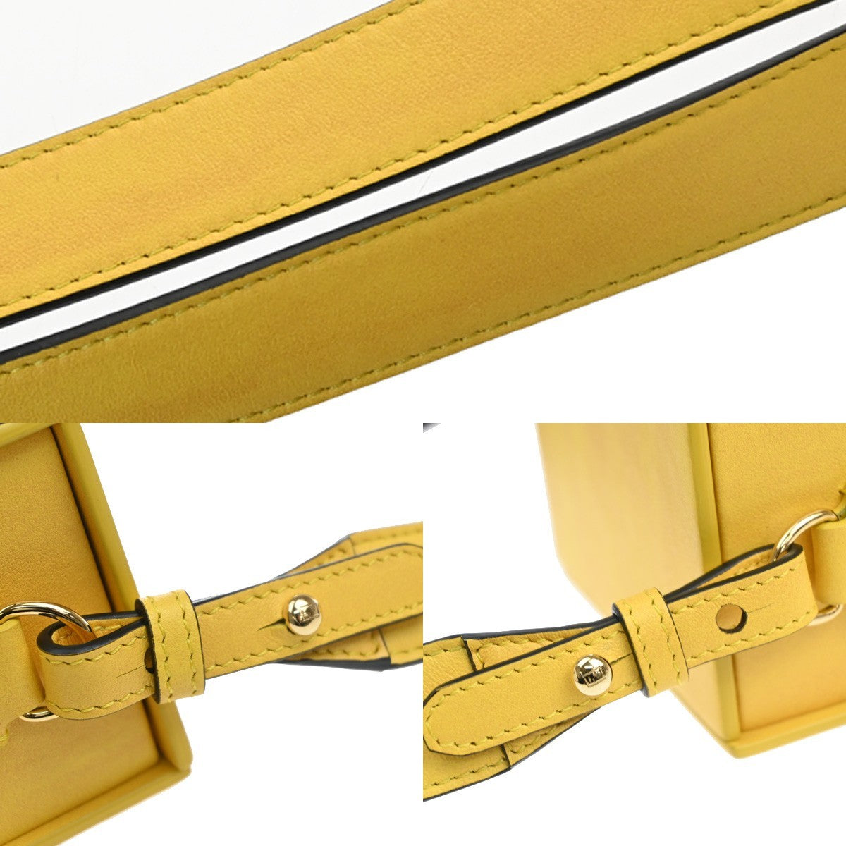 FENDI Logo Box Vertical Mini Shoulder Bag Leather Yellow GHW Italy 11YH946