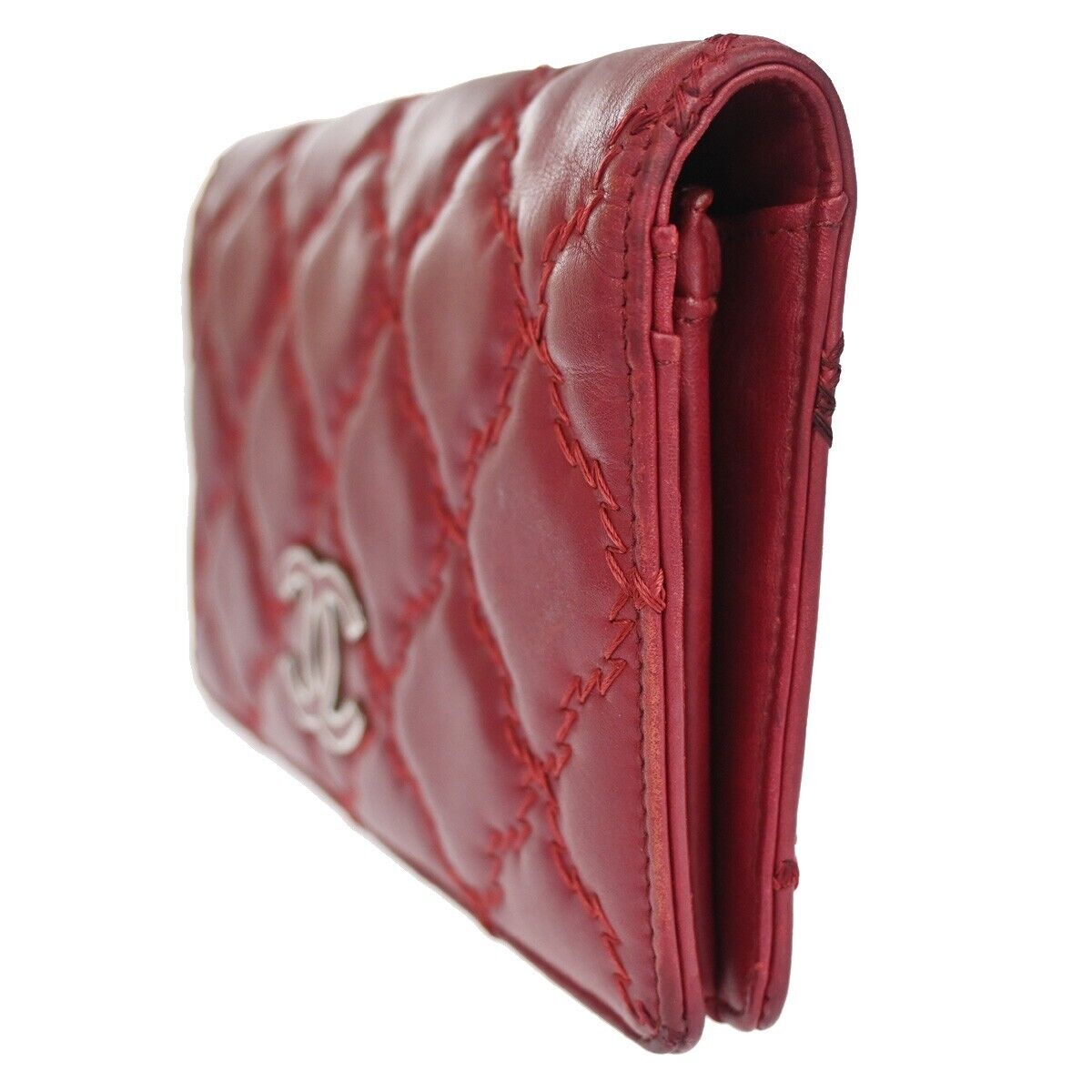 CHANEL CC Logo Ultra Stitch Long Bifold Wallet Purse Leather Bordeaux 30YD527